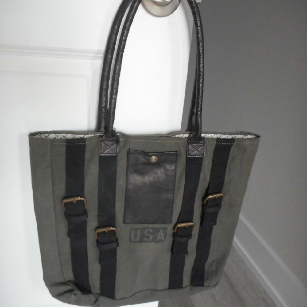 New! Mona B Upcycled Strapped Tote, USA